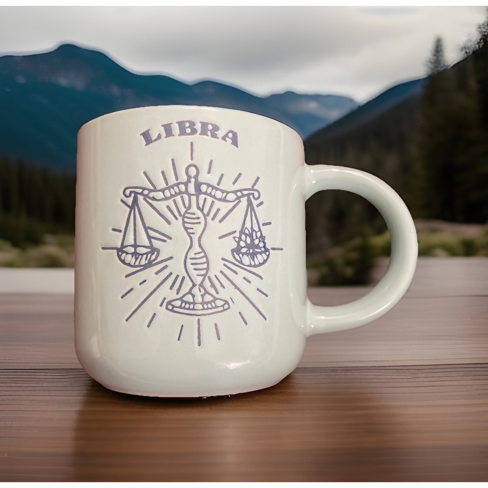 Wild Sage LIBRA Zodiac Astrology Teal Debossed Double‎ Sided Coffee Mug Cup Gift